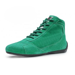 Bottes montantes vertes en cuir véritable avec fermeture auto-agrippante, bout renforcé, semelle extérieure en caoutchouc, semelle intermédiaire en EVA, couleur unie, style sportif, respirantes, pour karting - Product Image 1