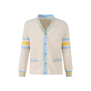 Cárdigan de invierno para mujer de Southern University, cuello redondo, forro polar varsity, bordado de letras en chenilla, puños de punto, detalles en azul y dorado - Product Image 1