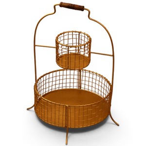 2-Tier Iron Wire <b>Basket</b> <b>Table</b> Top Organizer | Decorative Fruit, Vegetable & Kitchen Storage <b>Basket</b> - Product Image 2