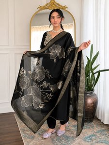 TENNECY Women's Reversible Stretchable Quick Dry Wrinkle Free Chikankari Embroidered <b>Top</b> Plazzo Dupatta for <b>Wedding</b> Party Wear - Product Image 6