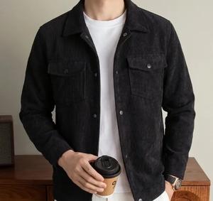 Chaqueta de Trabajo de Pana Personalizada al por Mayor para Hombre, Abrigo con Botones y Bolsillos Dobles en el Pecho, Ropa Casual Clásica de Calle - Product Image 4