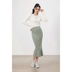 กระโปรงทรงเอเอวสูงผ้าขนสัตว์ถักลายริบสำหรับผู้หญิง ขายส่ง เนื้อนุ่ม ยืดหยุ่น ระบายอากาศได้ดี กันยับ เป็นมิตรกับสิ่งแวดล้อม แฟชั่น - Product Image 1