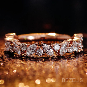 Magnífica banda de diamantes de 01 quilates con diamantes marquise y redondos alternados, con diamantes cultivados en laboratorio sostenibles, engastados en oro rosa, personalizable. - Product Image 3