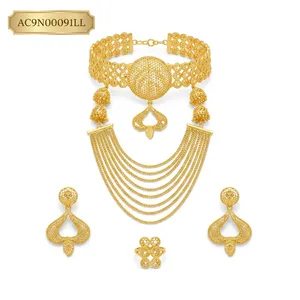 Ghanaian Ethiopian Bridal Gold Plated <b>Choker</b> Necklace Set With Earrings Statement Jewelry For Wedding Women's Ethnic Style - Product Image 2