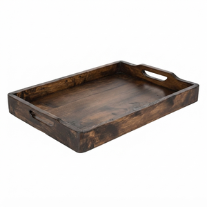 Plateau de service en bois artisanal, grand plateau rectangulaire pour café, thé, petit-déjeuner, nourriture, avec poignées, pour la maison, le restaurant, l'hôtel, la table - Product Image 1