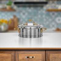 Casserole de luxe classique écologique en acier inoxydable gravé au laser, revêtement antiadhésif extérieur, compatible lave-vaisselle, forme antique dorée