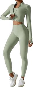 Black 3-Piece Yoga Set High Waist Leggings Full Sleeve <b>Jacket</b> Crop Top Breathable Seamless Spandex/Nylon Gym Fitness <b>Workout</b> - Product Image 4