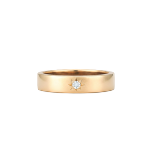 Bague de mariage fine unisexe minimaliste en or jaune massif 14K 18K avec diamant de laboratoire rond couleur DEF clarté VS VVS motif étoile - Product Image 1