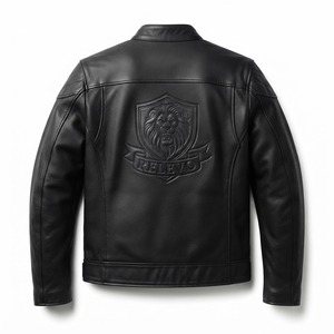 Men's Black Genuine Leather <b>Motor</b> <b>bike</b> Jacket Collar Zipper Slim Fit Windproof Autumn Wear - Product Image 2