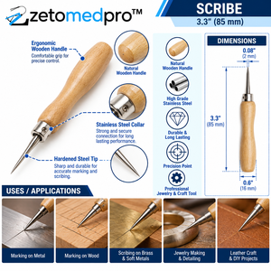 Scribe 3.3in en acier inoxydable avec manche en bois brun clair, outil de marquage pour bijoux en argent ZETOMEDPRO ZM-J-759, soudure de bijoux DIY - Product Image 2