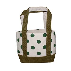 Sac fourre-tout en toile de coton imprimé à pois ouvert-fermé poignée et fond garnis de jute couleur naturelle pour la Promotion de cadeaux - Product Image 1