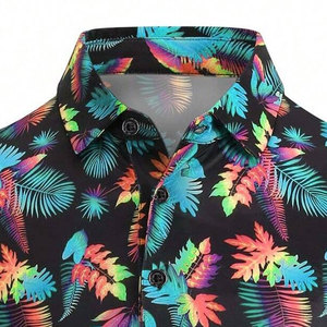 Men's Short Sleeve Tropical Print Shirt With <b>Stand</b> Collar Regular Fit Casual Wear - Product Image 2
