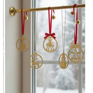 Ensemble d'ornements de Noël en métal découpés au laser, décorations festives suspendues, bonhomme de neige, renne, Père Noël, ange - Product Image 2