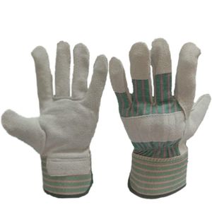 Cow Split Leather Work Gloves <b>Patch</b> Palm Vein Protection Cotton Striped <b>Back</b> Palm Lined Safety Cuff for Industrial Use - Product Image 1