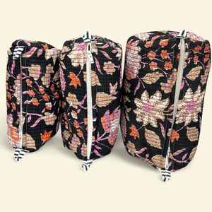 Juego de 3 Bolsas de Cosméticos Acolchadas Impermeables de Algodón, con Cierre Fijo, Organizador de Maquillaje Floral, Kit de Viaje - Product Image 5