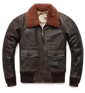 Vintage Brown Bomber <b>Jacket</b> Men <b>Sheepskin</b> Collar Zip Up Motorcycle Outerwear Winter g1 Pilot Leather <b>Jacket</b> - Product Image 2