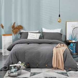 Parure de lit en coton délavé avec fermeture boutonnée pour lits king, queen, double et simples, tissu doux, usage domestique et hôtelier quotidien - Product Image 4