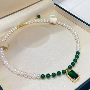 Collar de Perlas Naturales de Agua Dulce con Colgante de Calcedonia, Conjunto de Joyería con Cuentas de Moda para Regalo del Día de la Madre - Product Image 1