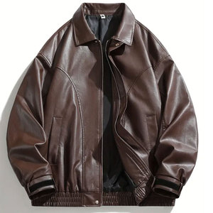 <b>Men</b> <b>Leather</b> Bomber <b>Jacket</b> Stylish Genuine <b>Leather</b> <b>Jacket</b> With Rib Knit Collar Front Zip And Comfortable Everyday Wear - Product Image 1