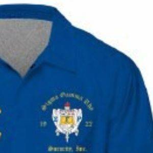 Royal Blue Women's Long Sleeve Button Down <b>Dress</b> Shirt with Gold Embroidered Greek Letters Sorority Formal Apparel - Product Image 5