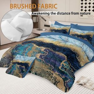 Ensemble de literie 8 pièces motif marbre pour lit Queen Size : 1 couette, 2 taies d'oreiller, 1 drap plat, 1 drap-housse, sac de rangement pour literie, ensembles de couettes motif marbre - Product Image 6