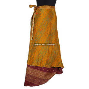 Falda Larga Cruzada Sexy de Última Moda para Mujer / Falda Larga Cruzada 100% Seda, Fabricante de Faldas Cruzadas Mágicas de Seda Sari - Product Image 2