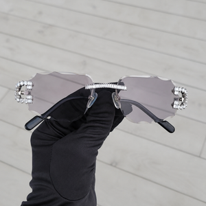 Vintage Rimless Sunglasses Brown Anti-Reflective Glass Moissanite Frame Hip Hop Fashion <b>Eyewear</b> for Casual Gift Outdoors - Product Image 1