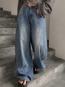 Jean large taille mi-haute pour femme en denim délavé coupe droite longueur pleine style vintage mignon et décontracté 100 % coton respirant - Product Image 3