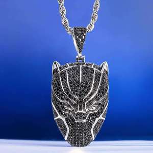 Pendentif Masque Panthère Noire, Micro-Pavé de Strass, en Alliage, Style Hip-Hop, Bijoux pour Hommes - Product Image 2