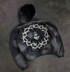 Sweat à capuche imprimé bouffant sur mesure Streetwear lavage à l'acide survêtement pantalon de survêtement évasé et ensembles de sweat à capuche court à capuche pour hommes - Product Image 6