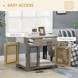 Luxury Stylish Gray Dog <b>Crate</b> Furniture XL Rectangle Cushion End Table with Drawer and Doors for Small Dogs - Product Image 5