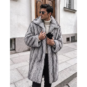 Abrigo Largo de Piel Sintética Plateada para Hombre, Estilo Trench, de Invierno, Afelpado, Lujoso, Grueso, Térmico, con Solapa - Product Image 6