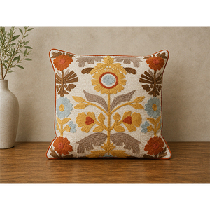 Luxury Cotton Turner Embroidered Cushion Cover | Decorative Floral Embroidery <b>Throw</b> <b>Pillow</b> Cover | Handmade Home Decor - Product Image 1