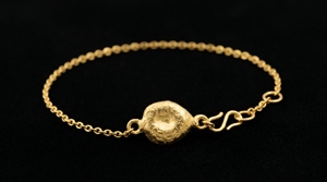 925 Sterling <b>Silver</b> Gold Plated Seed <b>Charm</b> <b>Bracelet</b> Minimalist Chain Textured Center Bead Adjustable Women’s Jewelry - Product Image 4