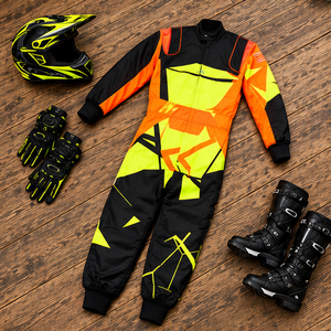 Traje de Carreras de Karting para Hombre, Negro, Naranja Neón, Amarillo, Impresión por Sublimación, Impermeable, de Secado Rápido, Manga Larga, Poliéster/Nailon - Product Image 4