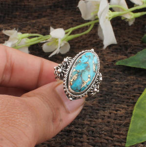 Bague en argent sterling 925 avec turquoise bleue naturelle sertie clos, cadeau classique pour mariage et fête, bijoux pour femme - Product Image 5