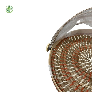Woven straw food <b>cover</b> with orange pattern Kitchenware and <b>table</b> decoration Wholesale eco-friendly Made in Vietnam - Product Image 5