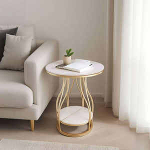Mesas de Mármol, Mesa de Centro de Vidrio Templado, Mesa de Centro con Tapa de Mármol, Mesa de Centro Color Oro Rosa - Product Image 2