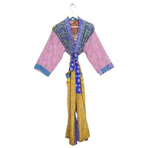 Ropa de Playa, Ropa de Dormir Étnica, Ropa de Dormir de Verano, Sari Indio Vintage, Bata de Dormir con Parches, Kimono de Seda Reciclada para Mujer - Product Image 1