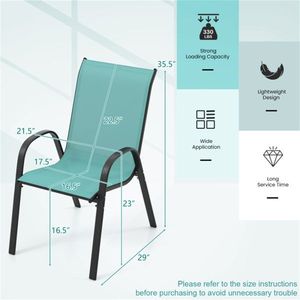 Turquoise 2-Pack <b>Stackable</b> Patio Dining <b>Chairs</b> with Ergonomic Steel Frame Breathable Fabric <b>Outdoor</b> Furniture 330 LBS Capacity - Product Image 3