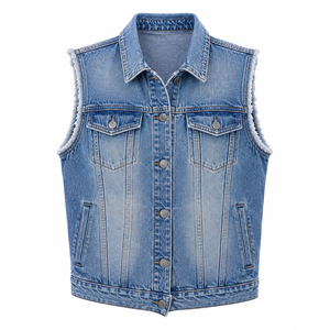 Gilet en jean personnalisé pour homme |   Veste en jean sans manches 100% coton pour l'été |   Gilet de mode streetwear décontracté vintage avec poches utilitaires - Product Image 1