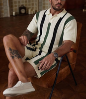 Men's Color Blocking Polo Shirt Shorts Set Knitted Casual Summer Wear Breathable Cotton Polo Collar Design Customized Colors