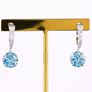 Pendientes de Aro con Diamantes Cultivados en Laboratorio, Color Azul Intenso, Certificados por IGI, Oro de 10K, 14K, 18K, Joyería Fina de Lujo para Regalo de Boda o Fiesta - Product Image 1