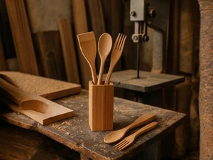 Natural Acacia Wood Spoon Holder <b>Kitchen</b> Tool Organizer - Product Image 4