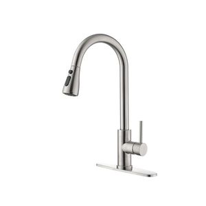 Rubinetto da cucina monocomando ad arco alto estraibile in acciaio inossidabile lucido, con doccetta estraibile, design a livello singolo, stampa gratuita - Product Image 1