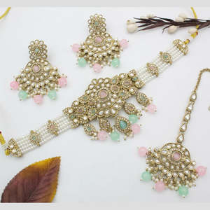 Ensemble de colliers géométriques en pierre naturelle et perles - 16 pouces - Perles de cristal élégantes - Product Image 1