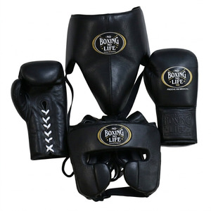 No Boxing No Life Ensemble d'équipement de boxe pour adulte en cuir, Gants, Protège-tête, Protège-glandes, Blanc et Or, à lacets, respirant - Product Image 5