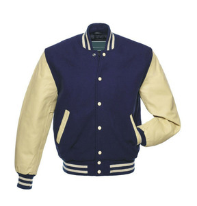 <b>Men's</b> Blue <b>White</b> Varsity <b>Jacket</b> Preppy Style Turn-down Collar Button Closure Regular Fit Autumn Outerwear - Product Image 4