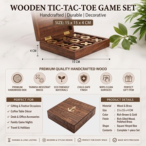 เกมกระดานไม้ทองเหลืองทำมือ ติ๊กต่อ ตัวต่อจิ๊กซอว์ พร้อมตัวหมากแบบ Noughts and Crosses - ของขวัญสุดหรู ทนทาน สำหรับเด็กและผู้ใหญ่ - Product Image 3