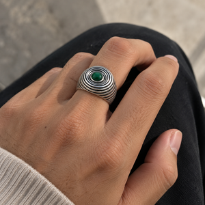 Bague cocktail en argent sterling sertie de malachite verte avec design géométrique, plaquée rhodium, pour usage quotidien - Product Image 4